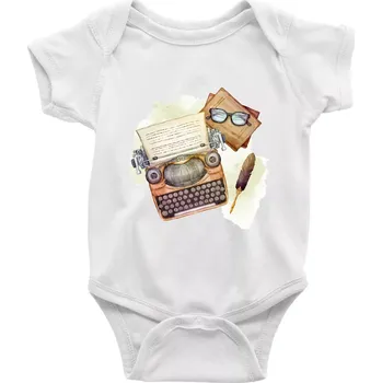 Knihy a psací stroj - Body kojenecké s krátkým rukávem - Krátký r. 6-12 mes ( Bílá )