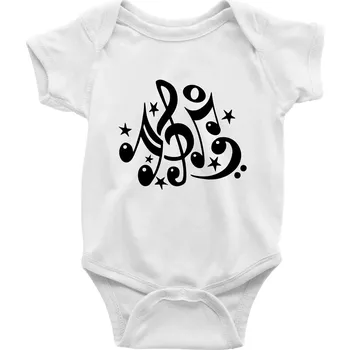 Kojenecký body Noty a hvězdy - Body kojenecké s krátkým rukávem - Krátký r. 6-12 mes ( Bílá )