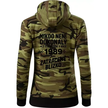 Dámská mikina Nikdo není dokonalý ale ti narození v roce 1989 jsou zatraceně blízko - Dámská mikina trendy zipper s kapucí - 2XL ( Zelený maskáč )