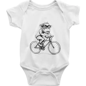 Kojenecký body Opice s brýlemi na kole - Body kojenecké s krátkým rukávem - Krátký r. 6-12 mes ( Bílá )