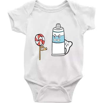 Kojenecký body Lízátko pasta zuby - Body kojenecké s krátkým rukávem - Krátký r. 18-24 měs ( Bílá )