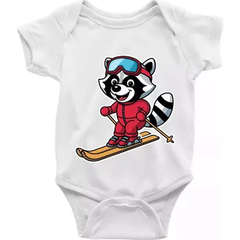 Kojenecké oblečení Mýval na lyžích - kreslený - Body kojenecké s krátkým rukávem - Krátký r. 18-24 měs ( Bílá )