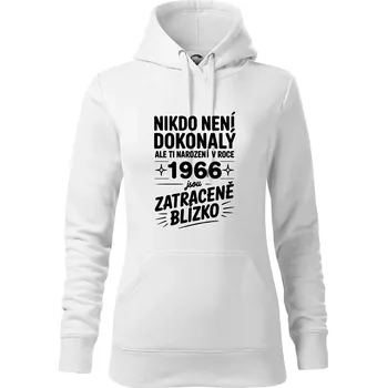 Dámská mikina Nikdo není dokonalý ale ti narození v roce 1966 jsou zatraceně blízko - Mikina dámská Cape s kapucí - S ( Bílá )