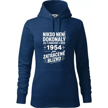 Dámská mikina Nikdo není dokonalý ale ti narození v roce 1954 jsou zatraceně blízko - Mikina dámská Cape s kapucí - XS ( Půlnoční modrá )