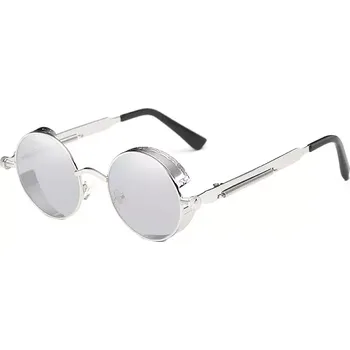 Sluneční brýle Retro kulaté sluneční brýle Steampunk stříbrné Zrcadlovky