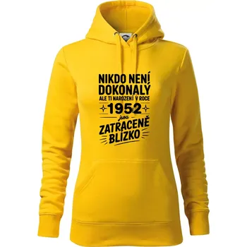 Dámská mikina Nikdo není dokonalý ale ti narození v roce 1952 jsou zatraceně blízko - Mikina dámská Cape s kapucí - XL ( Žlutá )