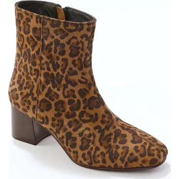 Dámské kozačky Kožené kotníkové kozačky s leopardím vzorem kaštanová/černá 39