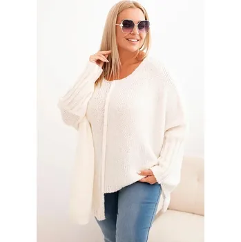 Dámský svetr Dámský svetr Plus Size z akrylu s volným střihem a rukávem 3/4 ecru UNI