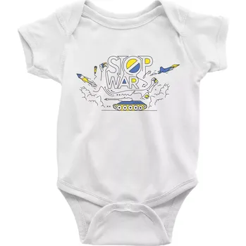 Kojenecký body Stop war - Ukrajinské barvy - Body kojenecké s krátkým rukávem - Krátký r. 6-12 mes ( Bílá )