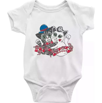 Kočky v objetí (Pecka design) - Body kojenecké s krátkým rukávem - Krátký r. 6-12 mes ( Bílá )