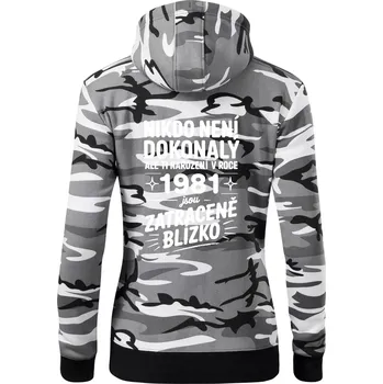 Dámská mikina Nikdo není dokonalý ale ti narození v roce 1981 jsou zatraceně blízko - Dámská mikina trendy zipper s kapucí - XS ( Šedý maskáč )