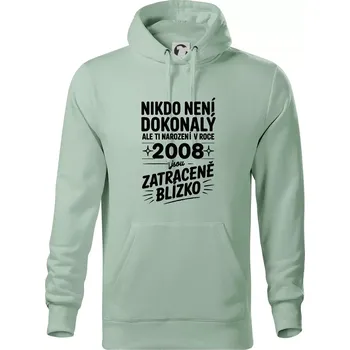 Pánská mikina Nikdo není dokonalý ale ti narození v roce 2008 jsou zatraceně blízko - Mikina pánská Cape s kapucí - M ( Sage )