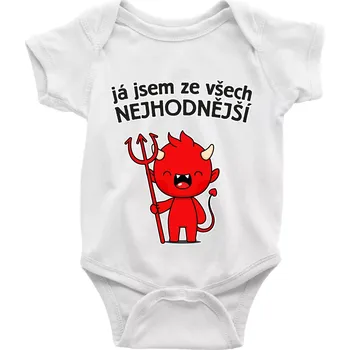 Kojenecké oblečení Já jsem ze všech nejhodnější - Body kojenecké s krátkým rukávem - Krátký r. 6-12 mes ( Bílá )