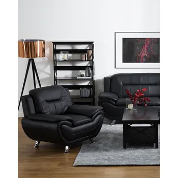 Křeslo Křeslo Černá koženka Kovové tlusté područky Obývací pokoj Salon Beliani