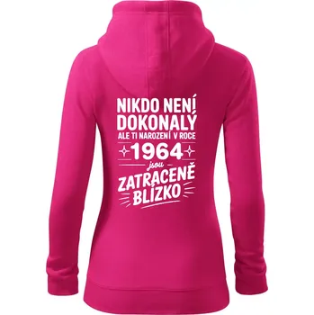 Dámská mikina Nikdo není dokonalý ale ti narození v roce 1964 jsou zatraceně blízko - Dámská mikina trendy zipper s kapucí - S ( Purpurová )