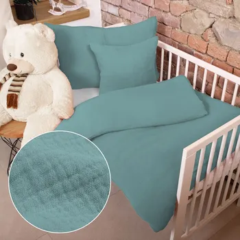 Povlečení Dětské mušelínové povlečení do postýlky Nature MSN-050 Pastelově modrozelené Do postýlky 90x140 a 40x60 cm