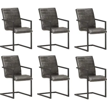 vidaXL Konzolové jídelní židle 6 ks šedé pravá kůže
