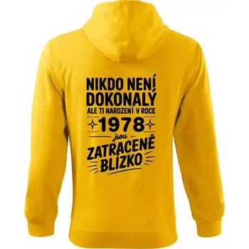 Pánská mikina Nikdo není dokonalý ale ti narození v roce 1978 jsou zatraceně blízko - Mikina s kapucí na zip trendy zipper - 2XL ( Žlutá )