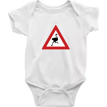 Kojenecké oblečení Dopravní značka - Pozor pštros - Body kojenecké s krátkým rukávem - Krátký r. 6-12 mes ( Bílá )