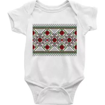 Kojenecký body Ukrajinský vzor - Červeno Zelený - Body kojenecké s krátkým rukávem - Krátký r. do 3 měs ( Bílá )