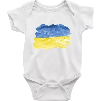 Kojenecké oblečení Ukrajina vlajka rozpitá - Body kojenecké s krátkým rukávem - Krátký r. 6-12 mes ( Bílá )