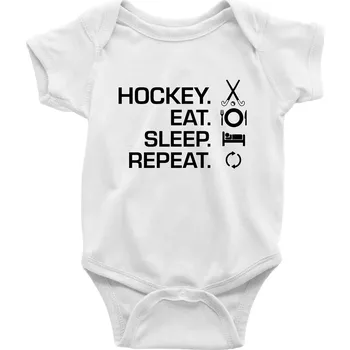 Pozemní hokej eat sleep repeat - Body kojenecké s krátkým rukávem - Krátký r. 6-12 mes ( Bílá )