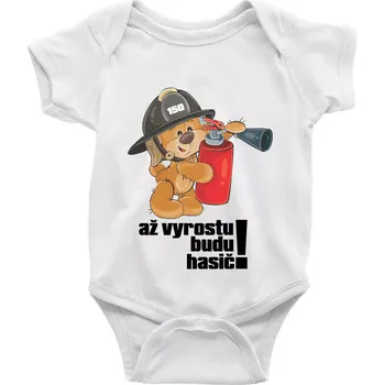 Kojenecké oblečení Až vyrostu budu hasič - Body kojenecké s krátkým rukávem - Krátký r. 18-24 měs ( Bílá )