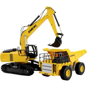RC model auta Amewi 22710 2-in-1 Set Kipper a Kettenbagger 1:24 elektrický RC funkční model RtR se světelným efektem