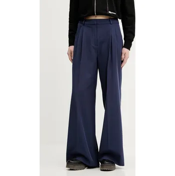 Dámské kalhoty Kalhoty HUGO Haviri dámské, tmavomodrá barva, široké, high waist, 50542661 59X, vel. 40
