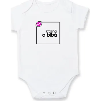 Kojenecký body Jsem krásná a blbá ve čtverci - Body kojenecké s krátkým rukávem - Krátký r. 6-12 mes ( Bílá )