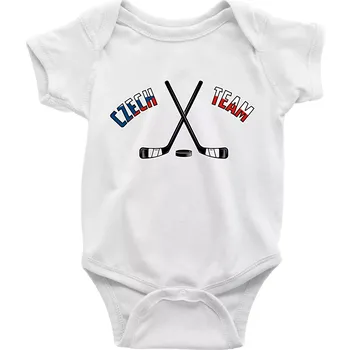 Czech team - hokejky a puk - Body kojenecké s krátkým rukávem - Krátký r. 6-12 mes ( Bílá )