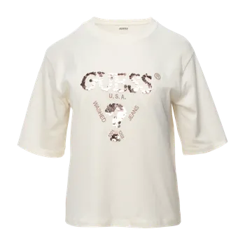 Dámské tričko Dámské Tričko s krátkým rukávem GUESS AURELIE BOXY TEE V4YI06I3Z14-G1O6 – Béžová S