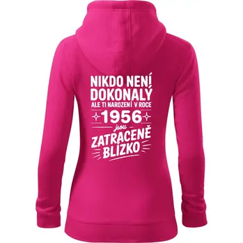 Dámská mikina Nikdo není dokonalý ale ti narození v roce 1956 jsou zatraceně blízko - Dámská mikina trendy zipper s kapucí - XS ( Purpurová )