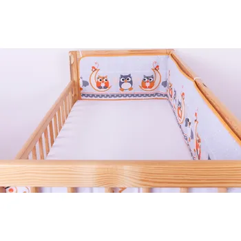 Dětská postýlka JAN peří Mantinel - do postýlky/sova na měsíci oranžová malá - Mantinel - 60x120x60 cm/sova na měsíci oranžová malá