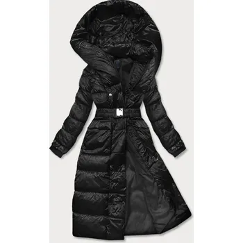 Dlouhá černá dámská bunda s opaskem (AG1-J9090) odstíny černé XL (42)