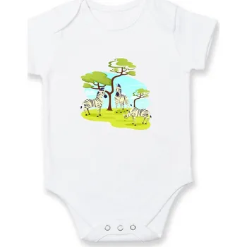 Kojenecké oblečení Zebry pod stromem - Body kojenecké s krátkým rukávem - Krátký r. 18-24 měs ( Bílá )