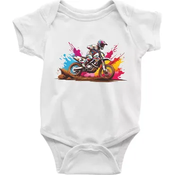 Kojenecký body Cross motorka splash - Body kojenecké s krátkým rukávem - Krátký r. 6-12 mes ( Bílá )