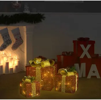 Bytová dekorace vidaXL Dekorativní vánoční dárky 3 ks dovnitř i ven [329766] Barva: Červená