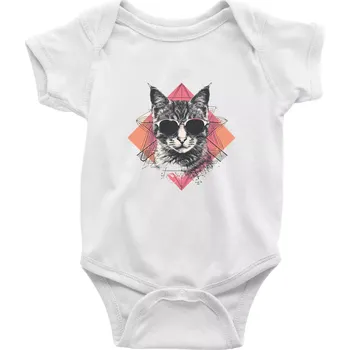 Kojenecký body Kočka umělkyně s brýlemi - Body kojenecké s krátkým rukávem - Krátký r. 6-12 mes ( Bílá )