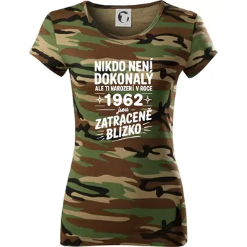 Dámské tričko Nikdo není dokonalý ale ti narození v roce 1962 jsou zatraceně blízko - Dámské maskáčové triko - 2XL ( Hnědý maskáč )
