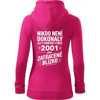 Dámská mikina Nikdo není dokonalý ale ti narození v roce 2001 jsou zatraceně blízko - Dámská mikina trendy zipper s kapucí - XS ( Purpurová )