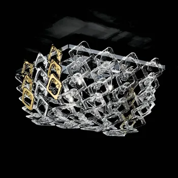 Novaresi Stropní světlo sklo Murano Quadrus čirá, zlatá, stříbrná, chrom 6 x 60 W - Doprava zdarma