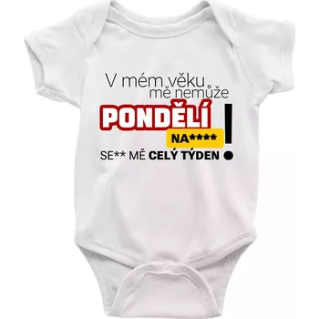 Kojenecký body V mém věku mě nemůže pondělí nas**** - Body kojenecké s krátkým rukávem - Krátký r. 18-24 měs ( Bílá )