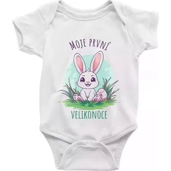 Kojenecký body Moje první velikonoce zajíc se zeleným pozadím - Body kojenecké s krátkým rukávem - Krátký r. 18-24 měs ( Bílá )