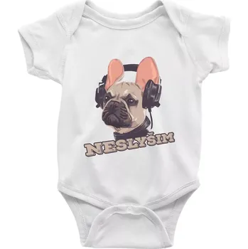 Kojenecké oblečení Francouzský buldoček neslyším - Body kojenecké s krátkým rukávem - Krátký r. 6-12 mes ( Bílá )