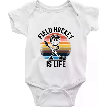 Kojenecké oblečení Field hockey is life - Body kojenecké s krátkým rukávem - Krátký r. 6-12 mes ( Bílá )