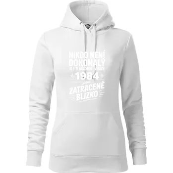 Dámská mikina Nikdo není dokonalý ale ti narození v roce 1984 jsou zatraceně blízko - Mikina dámská Cape s kapucí - L ( Bílá )