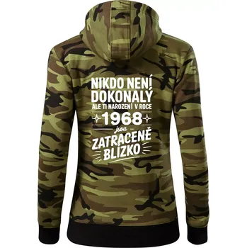 Dámská mikina Nikdo není dokonalý ale ti narození v roce 1968 jsou zatraceně blízko - Dámská mikina trendy zipper s kapucí - XL ( Zelený maskáč )