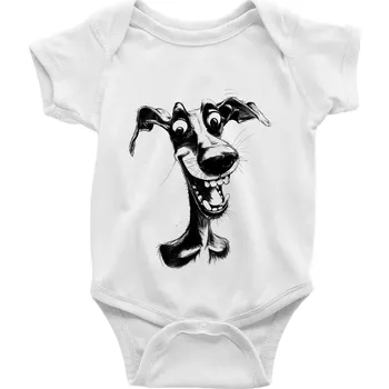 Kojenecký body Černobílá karikatura chrt - Body kojenecké s krátkým rukávem - Krátký r. 6-12 mes ( Bílá )