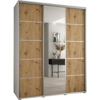 Šatní skříň Šatní skříň s posuvnými dveřmi a zrcadlem DAVOS 5, 200cm | Bílá / DUB Artisan / stříbrné